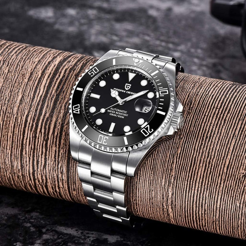 PAGANI DESIGN ساعة يد أوتوماتيكية ميكانيكية للرجال من PAGANI DESIGN مع حركة NH35A، سوار من الفولاذ المقاوم للصدأ، إطار سيراميك، مقاومة للماء حتى 100 متر - Image 3